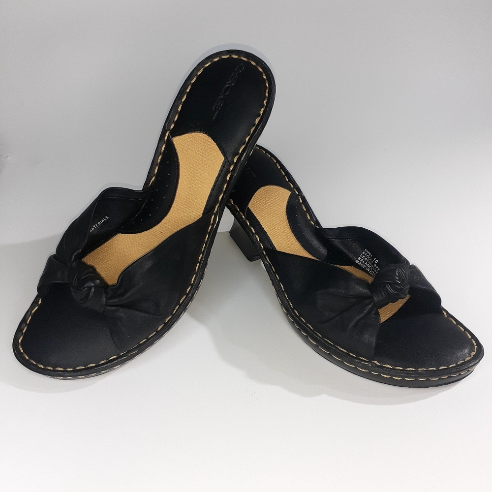 Women's Black  Leather Slip On  Open Toe by Cherokee  Size 10.